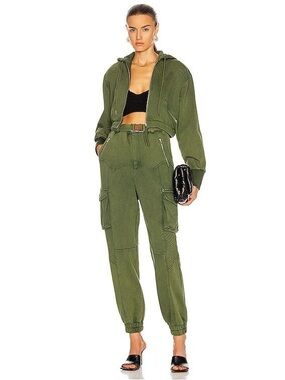 Retrofete Kira belted French cotton terry track pants- army green